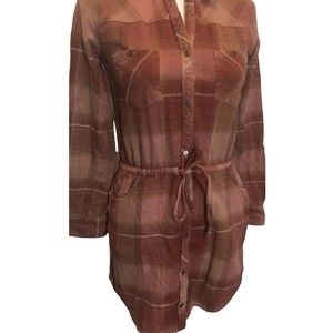 ELEMENT EDEN Shirt Mini Dress Tunic Burgundy Plaid Tie Waist Women's Size Small